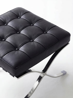 Lounge Chair &amp; Footstool – Black Genuine Leather &amp; Sculptural Chrome Frame