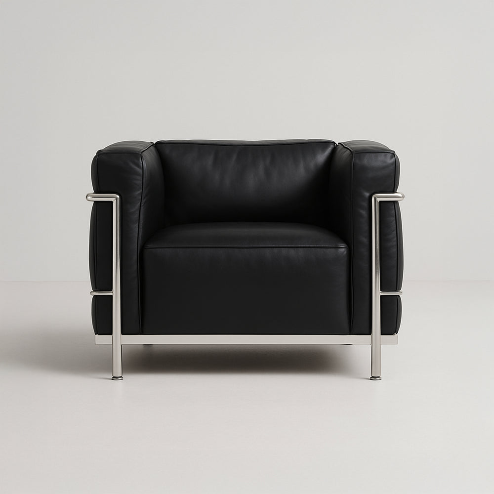 Modernist Grand Comfort Armchair – Genuine Leather &amp; Chrome Frame