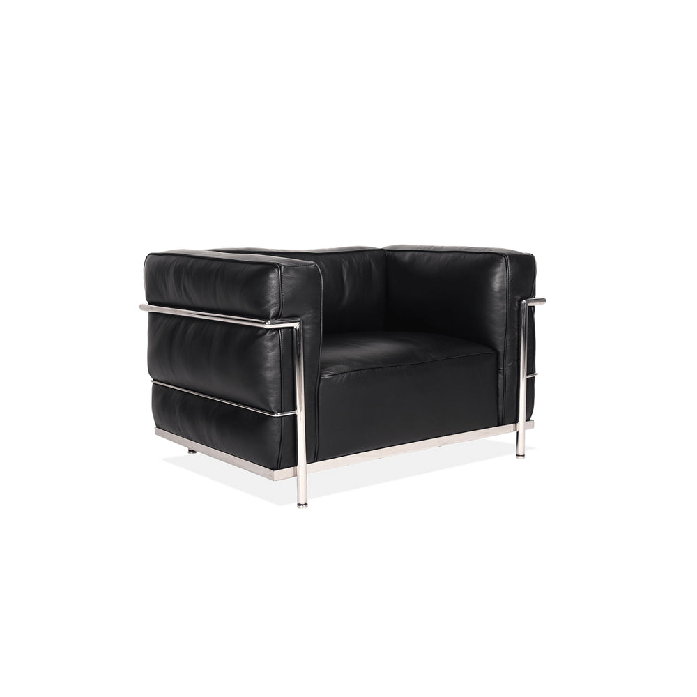 Modernist Grand Comfort Armchair – Genuine Leather &amp; Chrome Frame