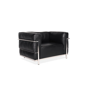 Modernist Grand Comfort Armchair – Genuine Leather &amp; Chrome Frame