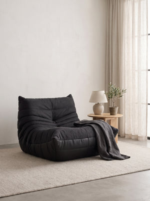Fauteuil Relax Composé Minuit – Cuir Véritable et Lin, Édition Noire