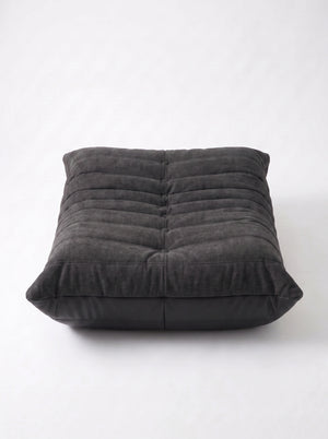Pouf Ottoman Relax Composé Minuit – Cuir Véritable et Lin, Édition Noire
