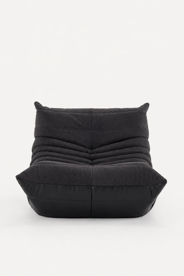 Fauteuil Relax Composé Minuit – Cuir Véritable et Lin, Édition Noire