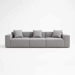 Modular 3-Seater Sofa in Grey Fabric – Cubic Design &amp; High-Density Comfort
