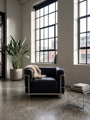 Modernist Grand Comfort Armchair – Genuine Leather &amp; Chrome Frame