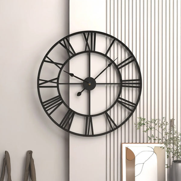 Wrought Iron Designer Wall Clock - Carved Roman Numerals 40 cm